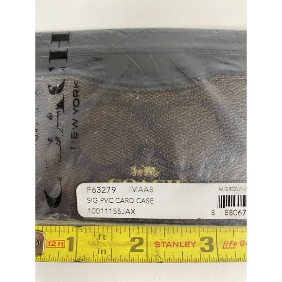 Coach Card Case Signature Canvas Leather Brown & Black NWT - Picture 5 of 6